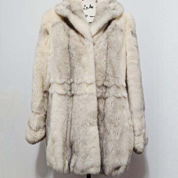 New Real Silverblue Iris Cross MINK Fur Coat Jacket Stroller Ivory Cream White - Picture 3 of 6